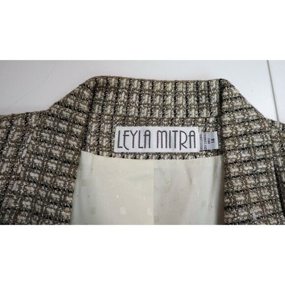 VINTAGE WOMEN'S BEIGE WOVEN BLAZER JACKET - LEYLA MITRA - SIZE 14 - Picture 2 of 4